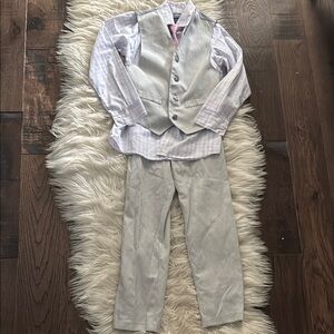 Trendy Izod Gray Vest and Pants with Striped Shirt Set